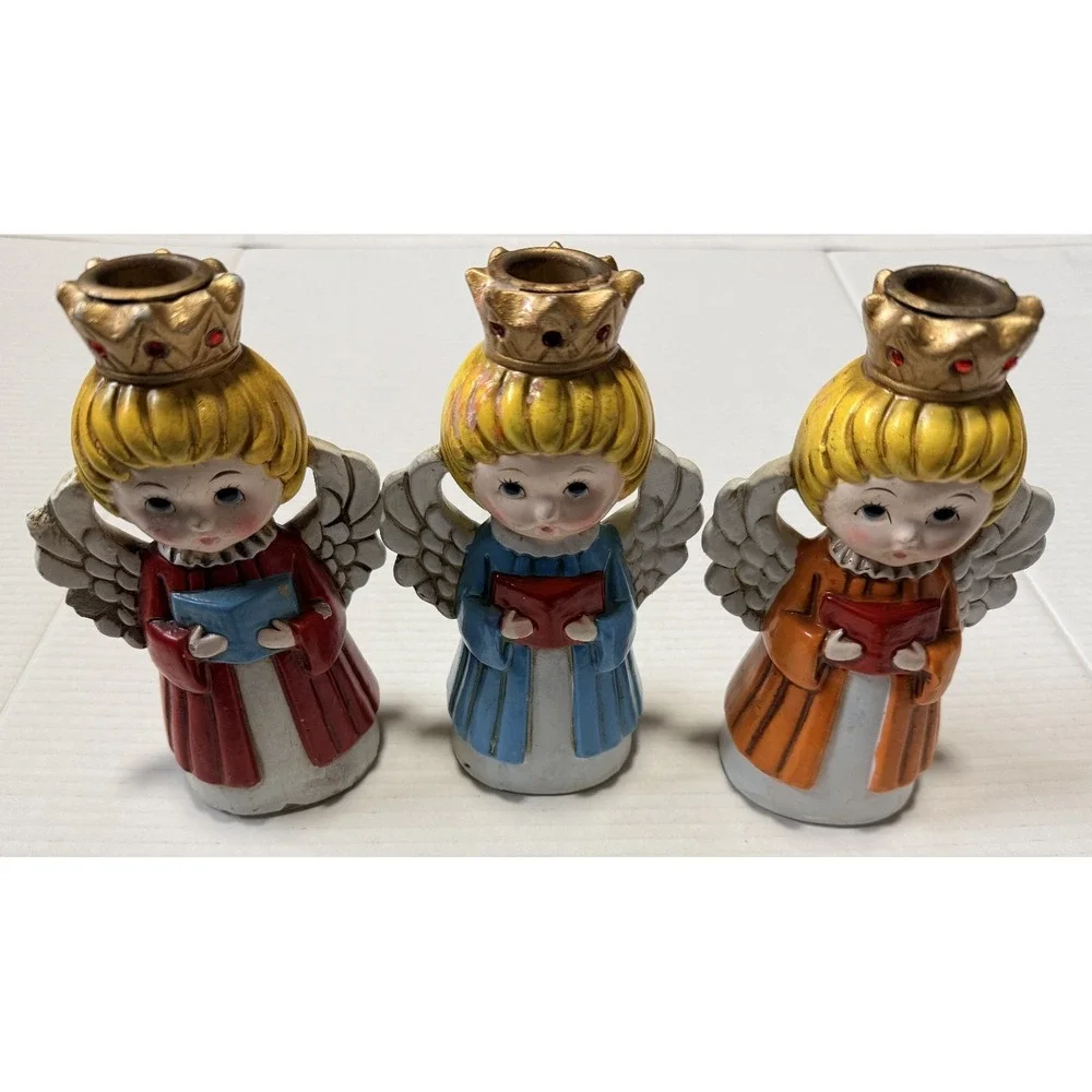 HOMCO - Vintage Christmas Angel Choir Candle Holders -‎ Set of 3